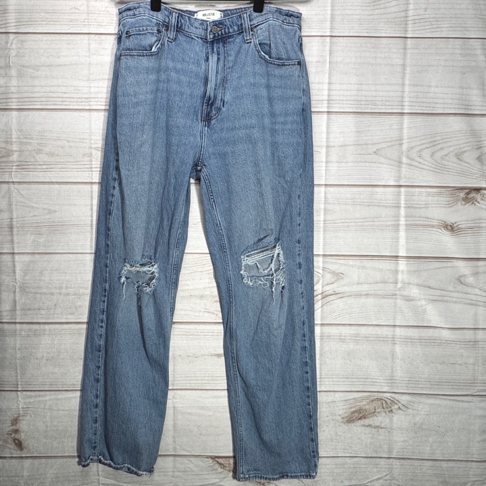 Hollister Baggy Light Wash Jeans Mens 34x34 Blue Relaxed Fit Large Back Pockets